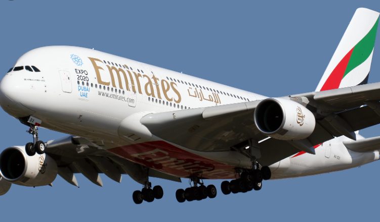 Emirates Airline Airbus A380 Preparing To Land