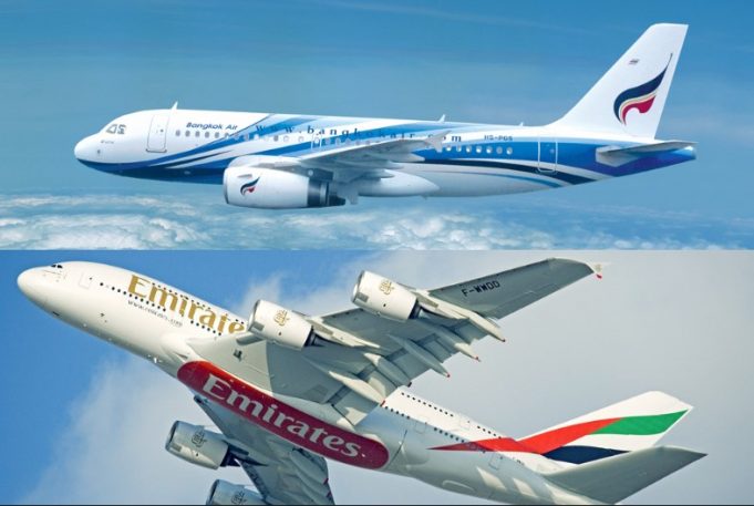 Emirates airline and BA airline side by side