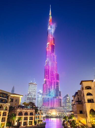 Burj Khalifa at night with lights