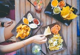 Eggs, Fries, Breads, food on wooden table