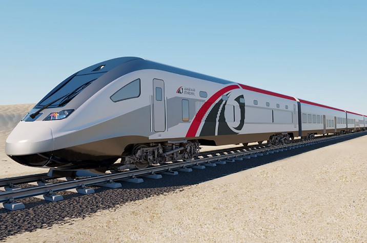 Etihad Rail traveling in the desert