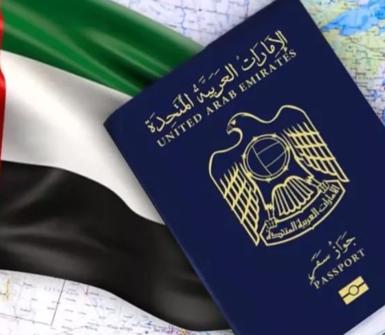 UAE Visa, passport and UAE Flag