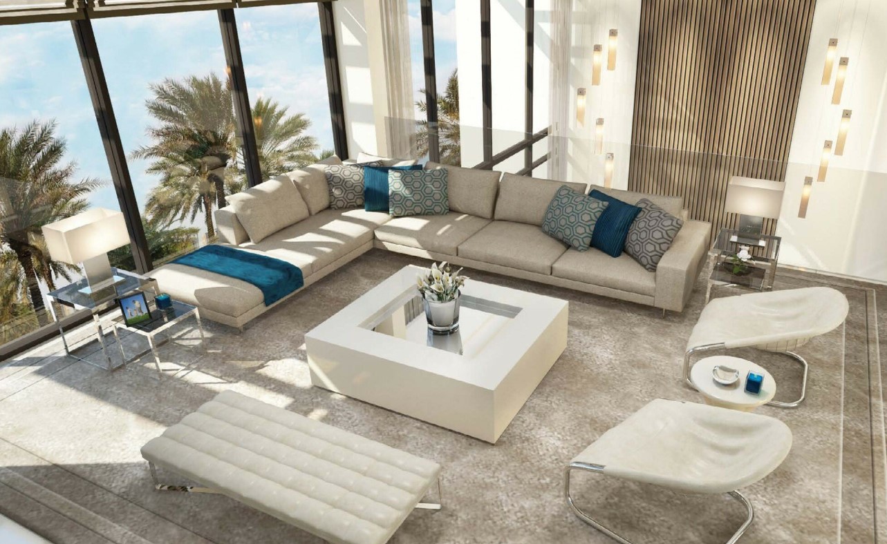 White Living Room in Abu Dhabi villa to rent