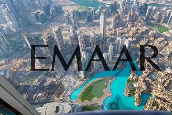 Emaar text overlay for Dubai Skyline